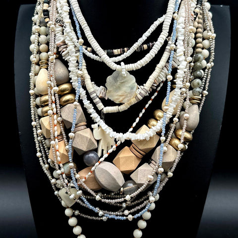 Bohemian Style Costume Jewelry Lot 3 Necklaces Wood Shell Geode Pendant
