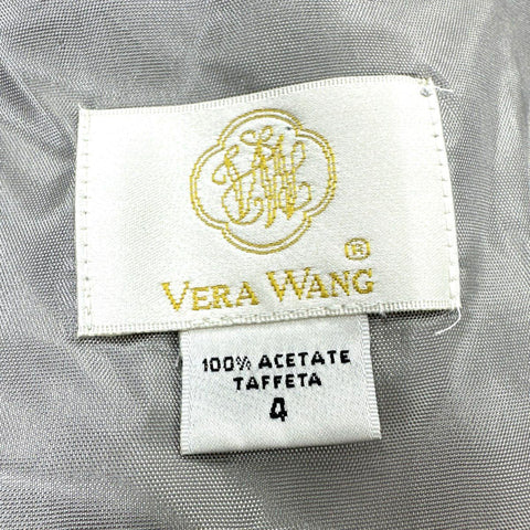Vintage 90s Vera Wang Women's Silver Acetate Taffeta Side Tie Gown Dress Sz 4