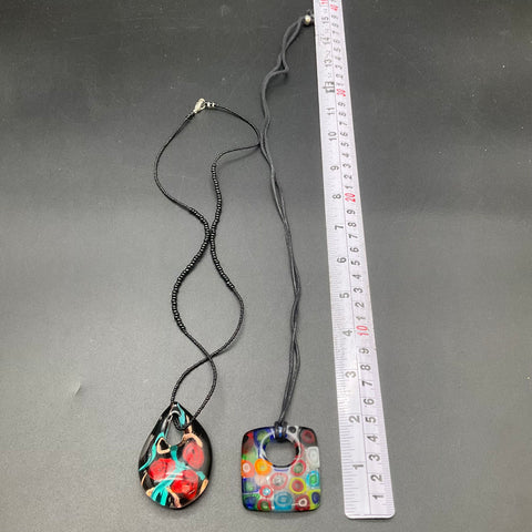 Murano Glass Pendant Necklace Lot of 2 Millefiori Floral Made in Italy