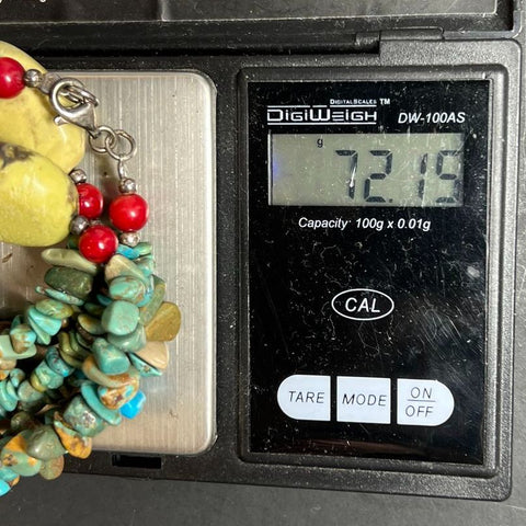Turquoise Coral & Green Stone Beaded Necklace 72.15g