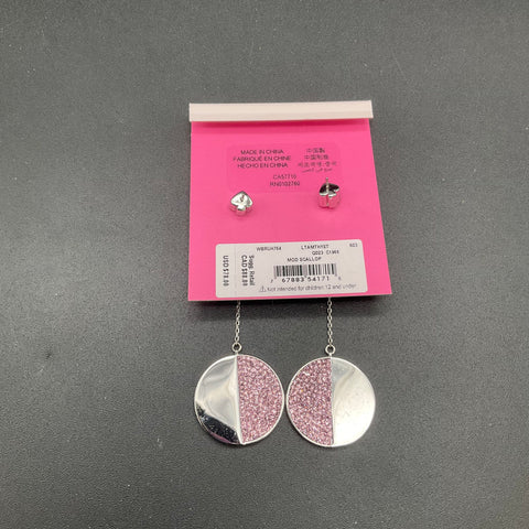Kate Spade Mod Scallop Silver Tone Pink Pave Crystal Circle Drop Earrings