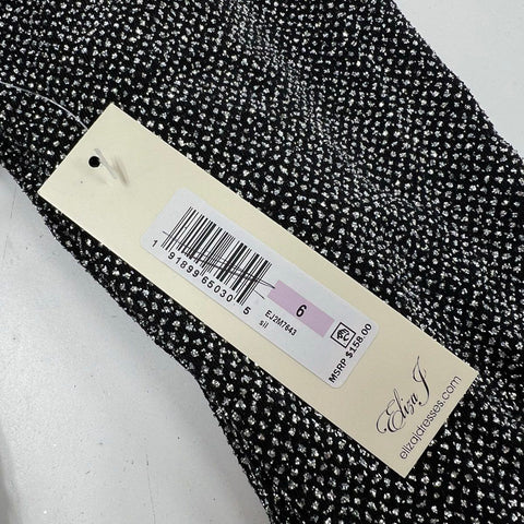 Eliza J Women's NWT Puff Sleeve Metallic Faux Wrap Cocktail Dress Black Silver 6