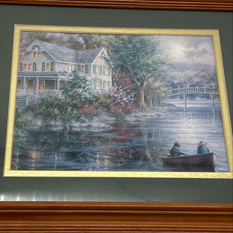 Set 3 Unsigned Cottage Landscape Prints 16x13 Kinkade Style Framed