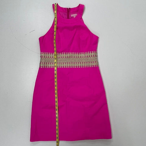 Lilly Pulitzer Women's Pink Francie Dress Gold Embroidered Sleeveless Sz 4