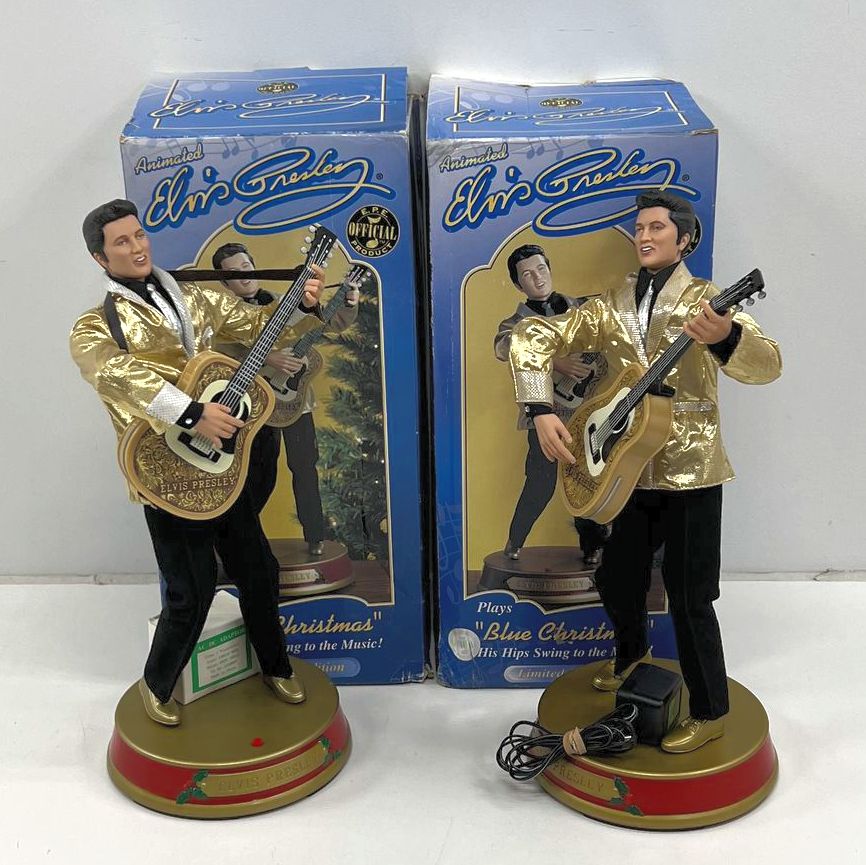 Vintage Y2K Gemmy Elvis Presley Dancing Figure Lot of 2 Gold Lame Christmas IOB