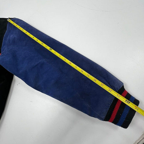 Vintage 90s G-III NFL Men's NY Giants Leather Suede Bomber Jacket Black Blue M