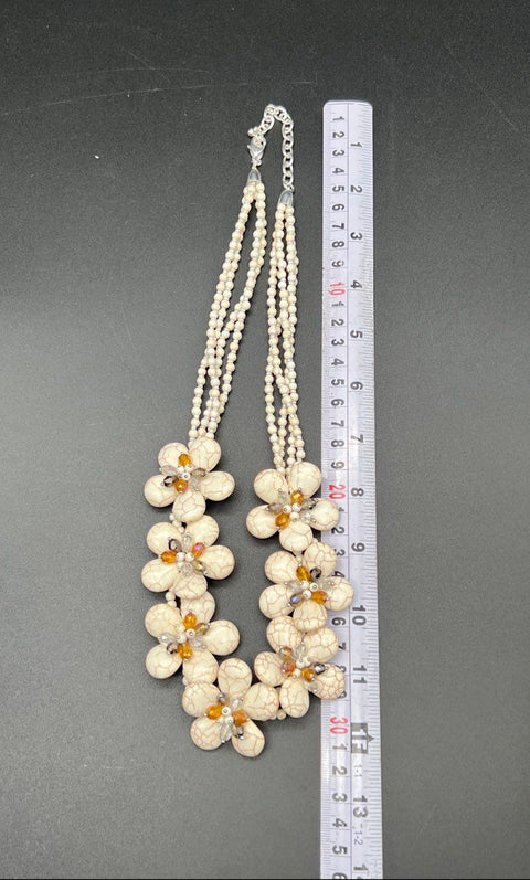 Vintage Joan Rivers Faux Howlite Crystal Flower Statement Necklace Signed