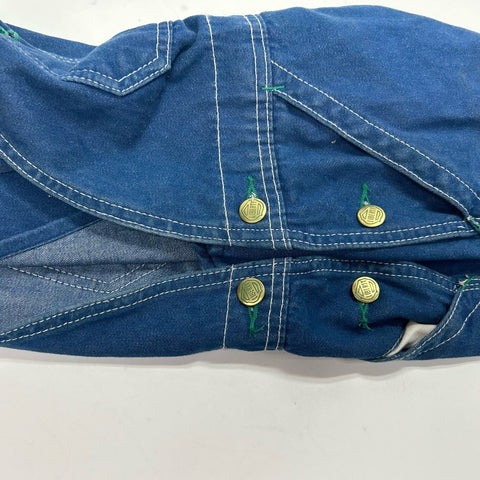Liberty Men's Blue Denim Overalls Cut-off Shorts Green Zipper Sz 34x30