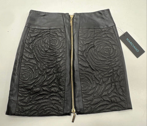 Marciano Women's Jet Black Quilted Rose Floral Texture Mini Skirt Sz 0 NWT