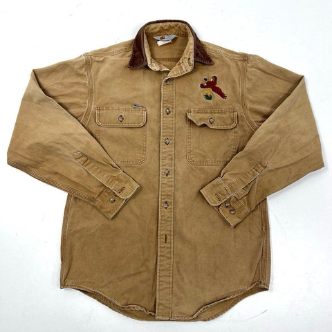 Vintage 90s Carhartt Pheasant Embroidery Duck Canvas Shirt Corduroy Collar Sz S
