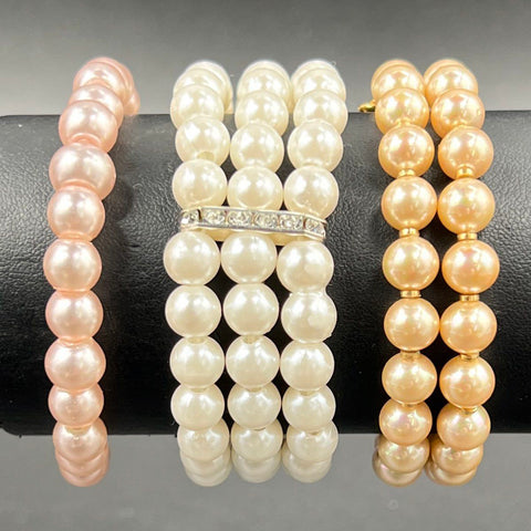 Vintage & Modern Faux Pearl Costume Jewelry Lot 15pc Necklace Bracelet Earring