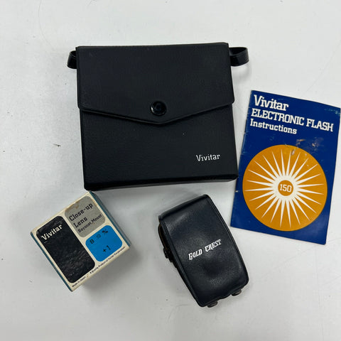 Vintage Vivitar 150 Flash & Gold Crest Light Meter Camera Accessory Lot