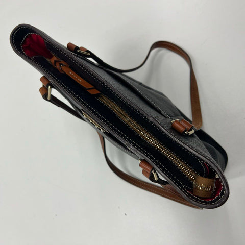 Dooney & Bourke Black Pebbled Leather Brown Trim Tote Shoulder Bag Gold Hardware