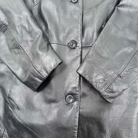 Vintage Y2K Kathy Ireland Black Genuine Leather Quilted Jacket Womens L