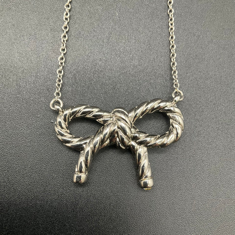 My Flat In London Jan Haedrich Silver Tone Rope Bow Pendant Necklace 18"