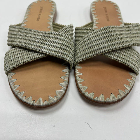 Jenni Kayne Woven Criss Cross Slide Sandal Sage Green Leather Flats Size 39