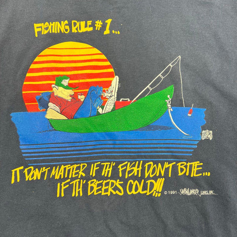 Vintage 1991 Funny Fishing Beer Rule T-Shirt Single Stitch Screen Stars Sz XXL