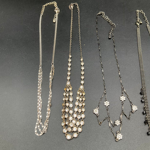 Silver Tone Fashion Jewelry Necklace Lot of 8 Rhinestone Filigree Floral Styles