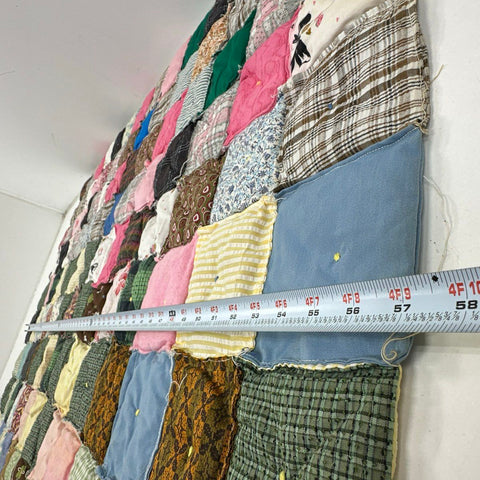 Vintage Scrappy Patchwork Puff Quilt Hand Tied Biscuit Blanket 50x58 Novelty