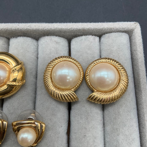 Vintage Richelieu Faux Pearl Jewelry Lot 8 Pairs Clip On & Pierced Earrings