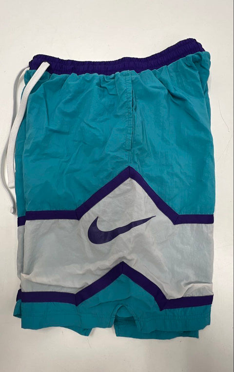Nike Men's Teal Purple White Throw Back Nylon Basketball Shorts Colorblock Sz L