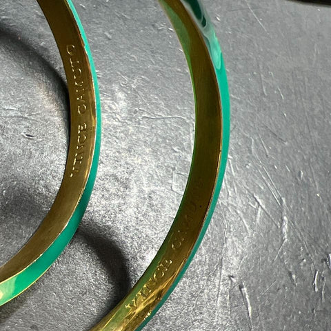 Vince Camuto Signed Gold Tone Green Enamel Large Hoop Earrings 2" 21.3g