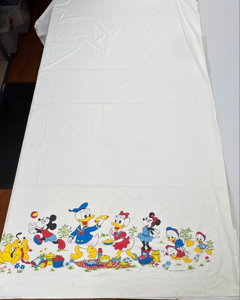 Vintage 70s Walt Disney Productions Mickey Mouse Picnic Flat Sheet Twin USA