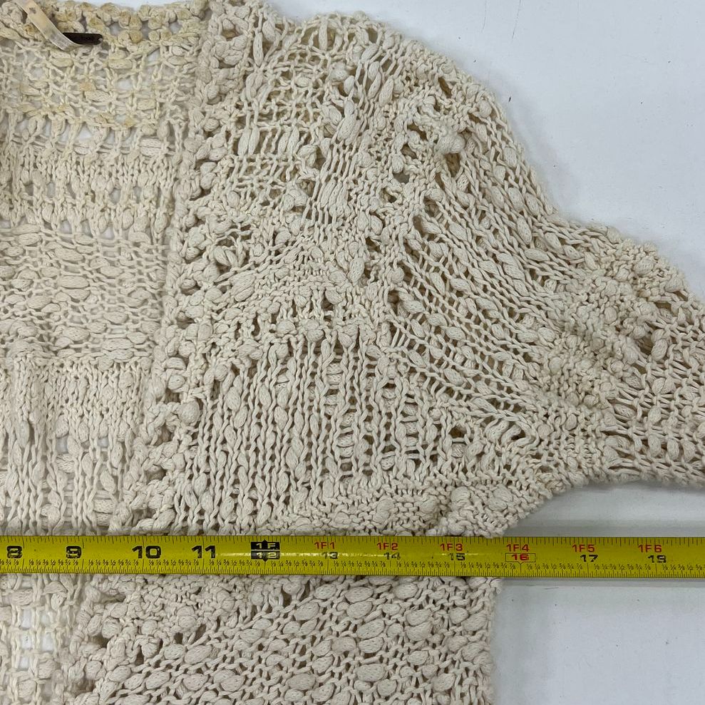 Free People Cream Open Knit Crochet Boho Duster Cardigan Sweater Womens