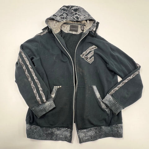 Vintage Y2K Enyce Black Gray Snakeskin Animal Print Full Zip Hoodie Men's XL
