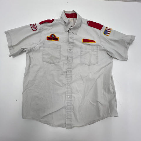 Vintage 80s Awana Clubs Leader Uniform Button Up Shirt Patches Sz XL