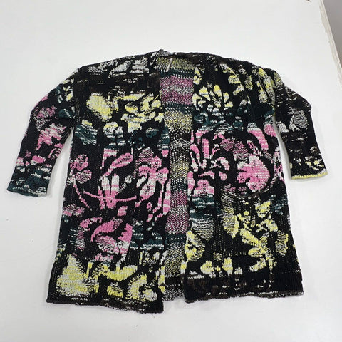 Free People Women's Electric City Cardigan Black Multicolor Floral Knit Sz S
