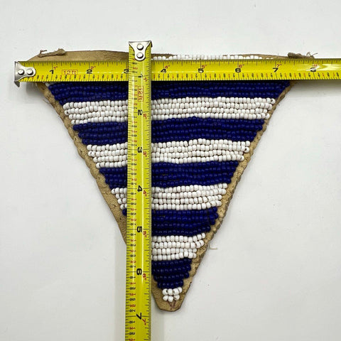 Native American Beadwork Triangle Leather Pouch Blue & White Seed Beads 8x8