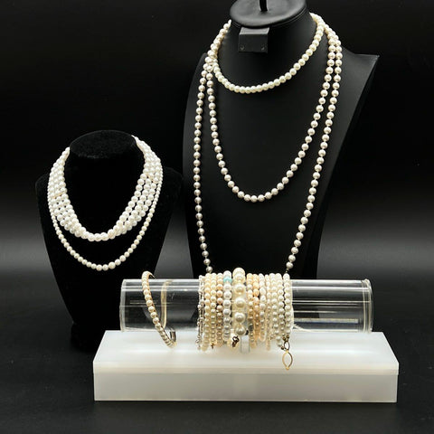 Faux Pearl Costume Jewelry Lot Necklaces Bracelets Multi-Strand Classic 18pc