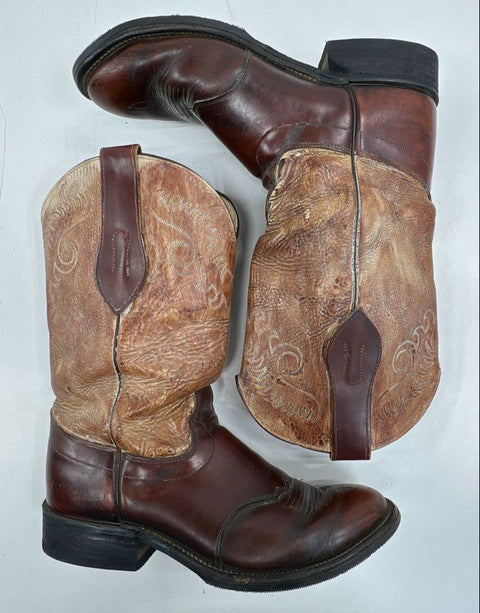 Olathe Two Tone Brown Leather Western Cowboy Boots Men's Size 10 D