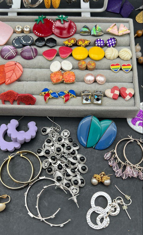 Vintage and Modern Costume Jewelry Earring Lot of 60+ Pairs Hoops Studs Dangle