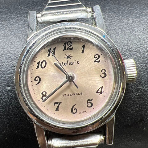 Stellaris 17 Jewel Silver Tone Wristwatch Ticking
