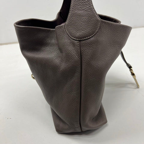 Dooney & Bourke Taupe Pebbled Leather Lock Hobo Shoulder Bag Gold Hardware
