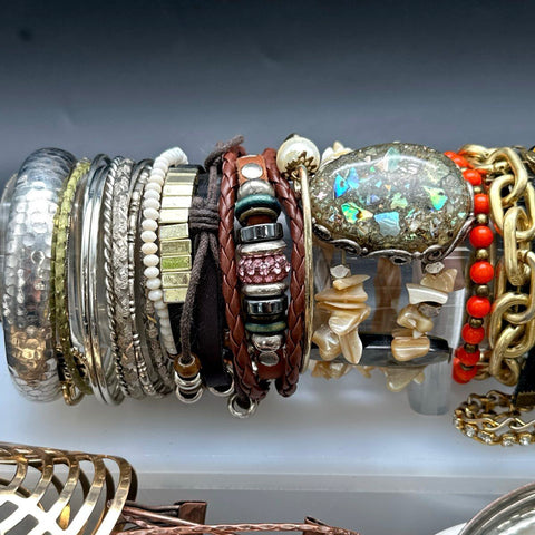 Mixed Bracelet Jewelry Lot of 40+ Vintage to Modern Bangles Cuffs Beaded Sports