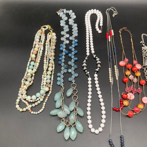 Mixed Costume Jewelry Lot 7 Necklaces Vintage to Modern Beaded Shell Faux Pearl