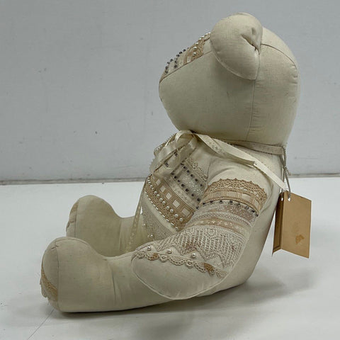 Jacqui's Klassie Junque Handmade Teddy Bear Fabric Lace Faux Pearl w/ Tag