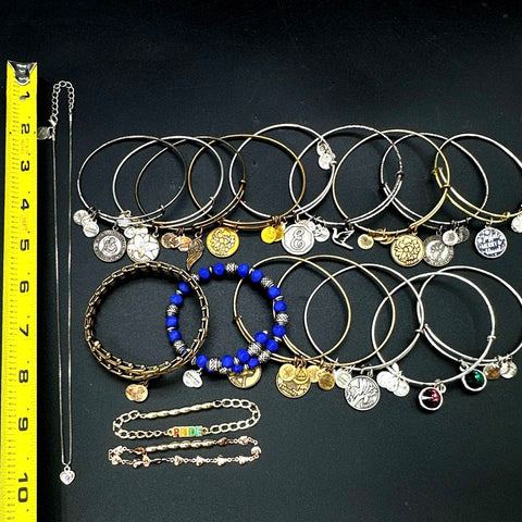 Alex and Ani Charm Bangle Jewelry Lot of 17 Silver & Gold Tone Bracelets