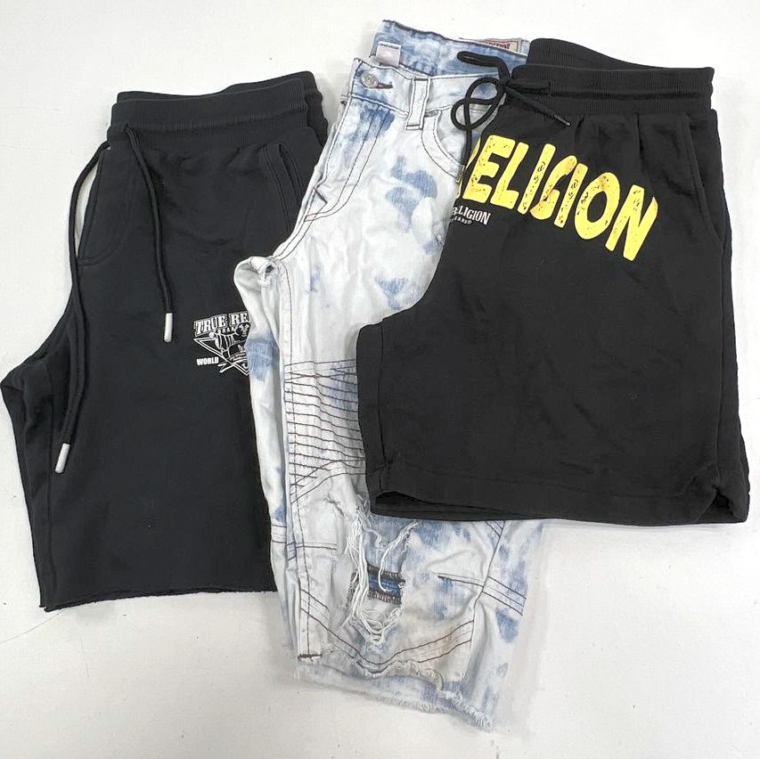 True Religion Lot of 3 Shorts Men's Graphic Sweat Denim Moto Cutoff Sz M 34