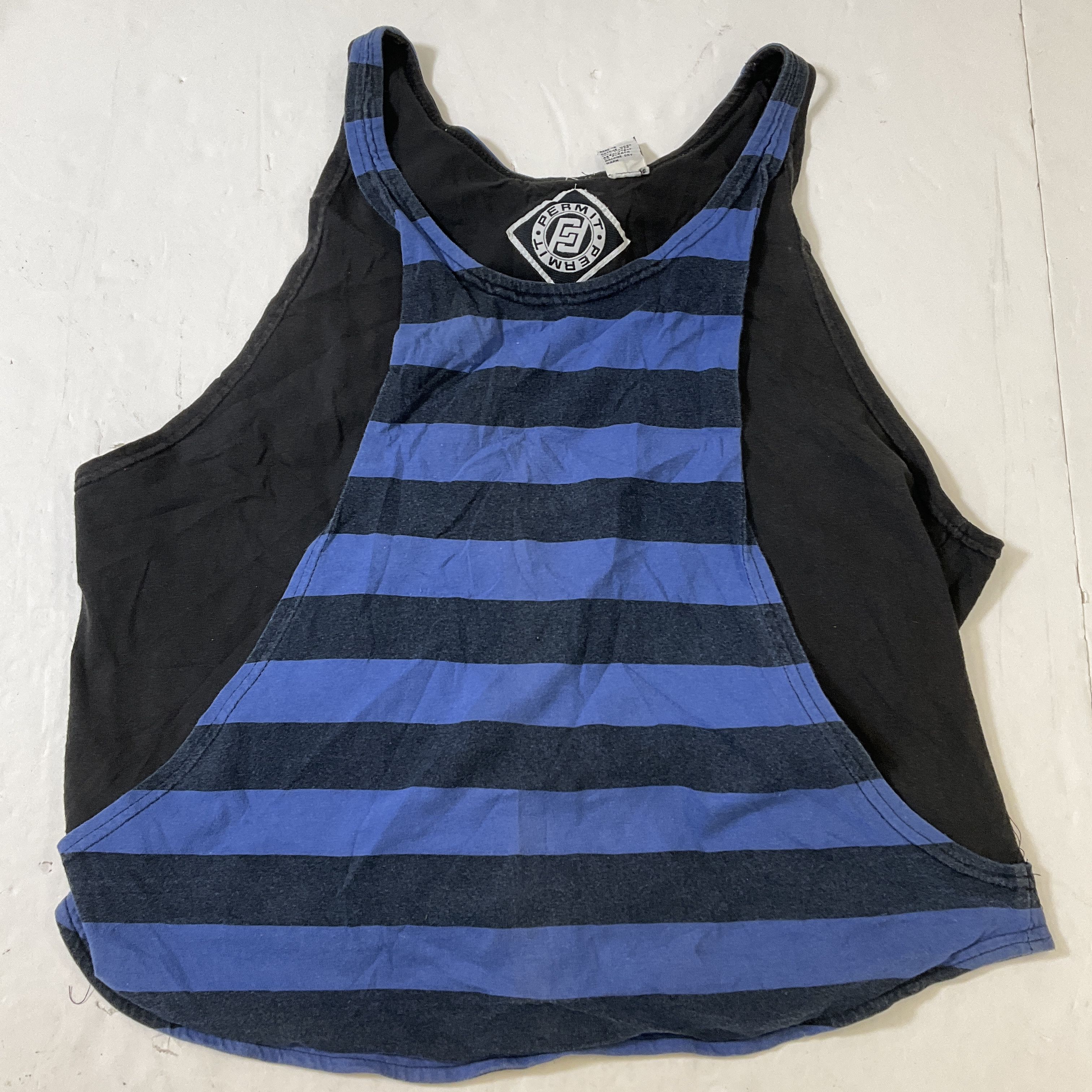 Permit Blue Black Stripe Muscle Tank Top Men's S Vintage Surf Skateboard Beach