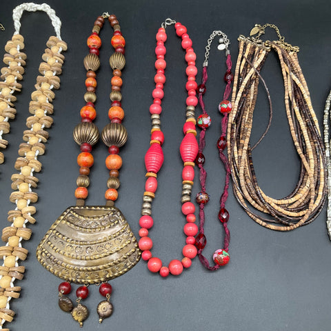 Boho Jewelry Lot 8 Necklaces Chico's Coldwater Creek Beaded Wood Multi-Strand