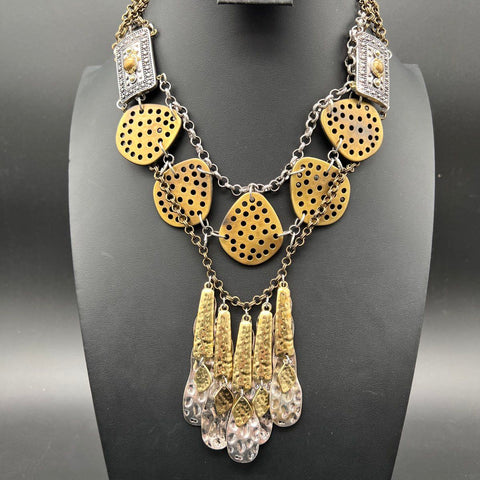 Zevar by Treska NWT Mixed Metal Tone Bohemian Statement Bib Dangle Necklace