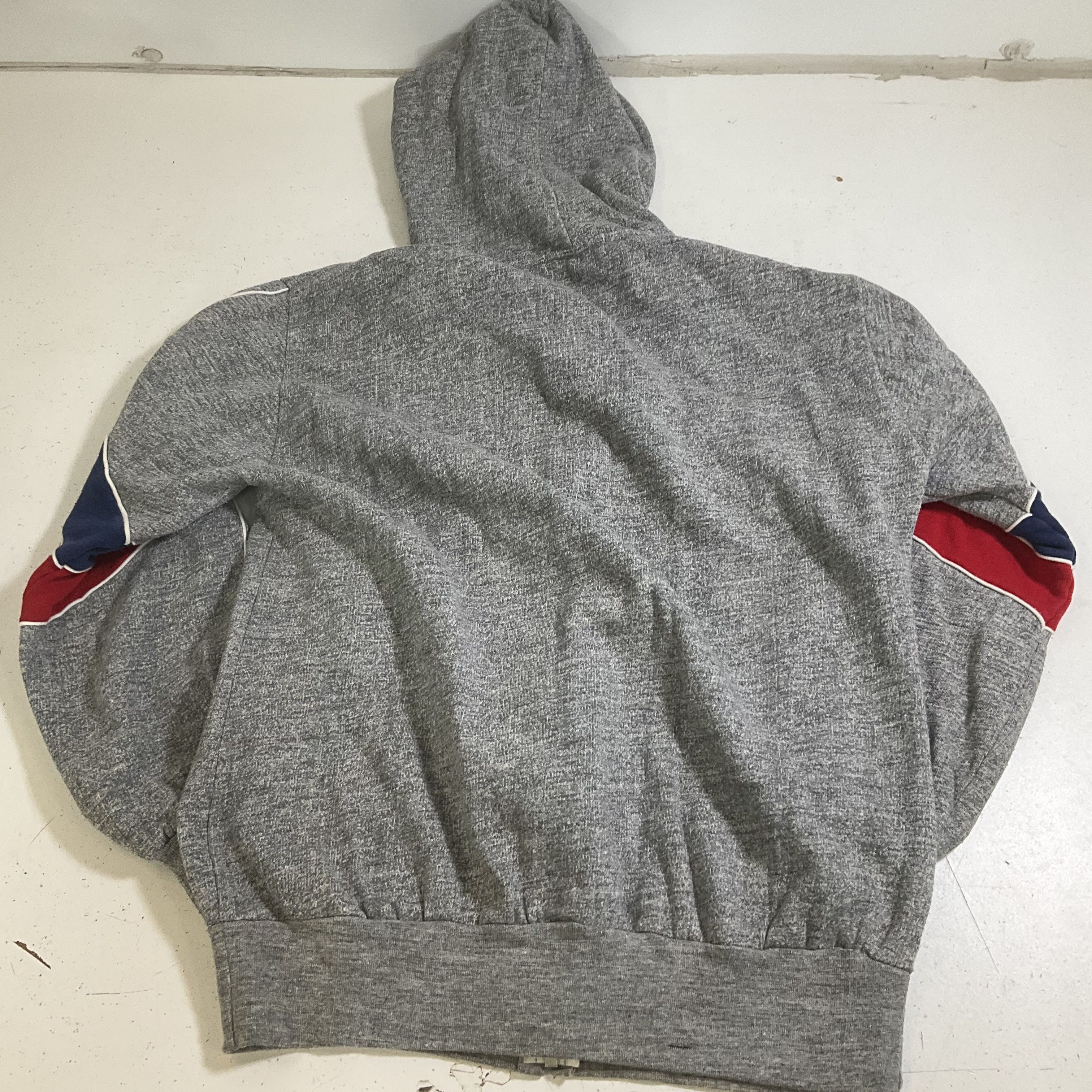 Vintage 80s Action Sportswear Gray Stripe Sleeve Full Zip Hoodie Men's Large