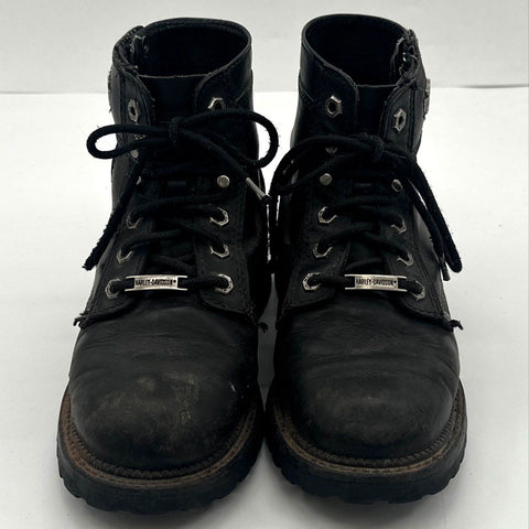 Harley-Davidson Black Leather Lace-Up Side Zip Motorcycle Boots Size 8