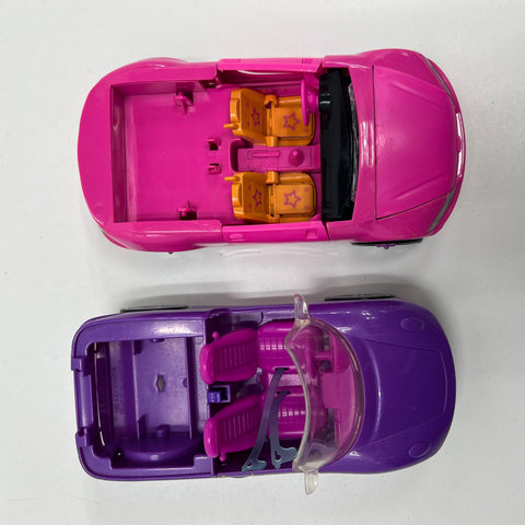 Lot of 2 Polly Pocket Cars Purple Pink Convertible 2003 Mattel *Damaged