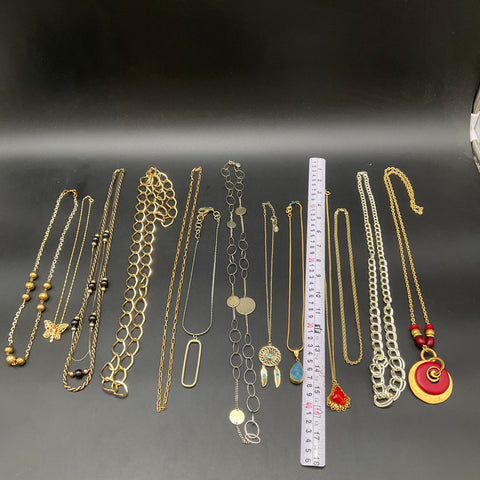 Vintage & Modern Costume Jewelry Lot of 13 Necklaces Pendants Gold Silver Tone