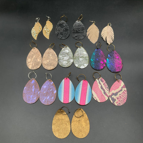10 Pairs Faux Leather Teardrop Earrings Lot Contemporary Boho Fashion Styles